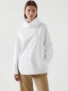 COS White Roll Neck Relaxed Fit Long-Sleeve Top NWOT crisp white Women’s size 8